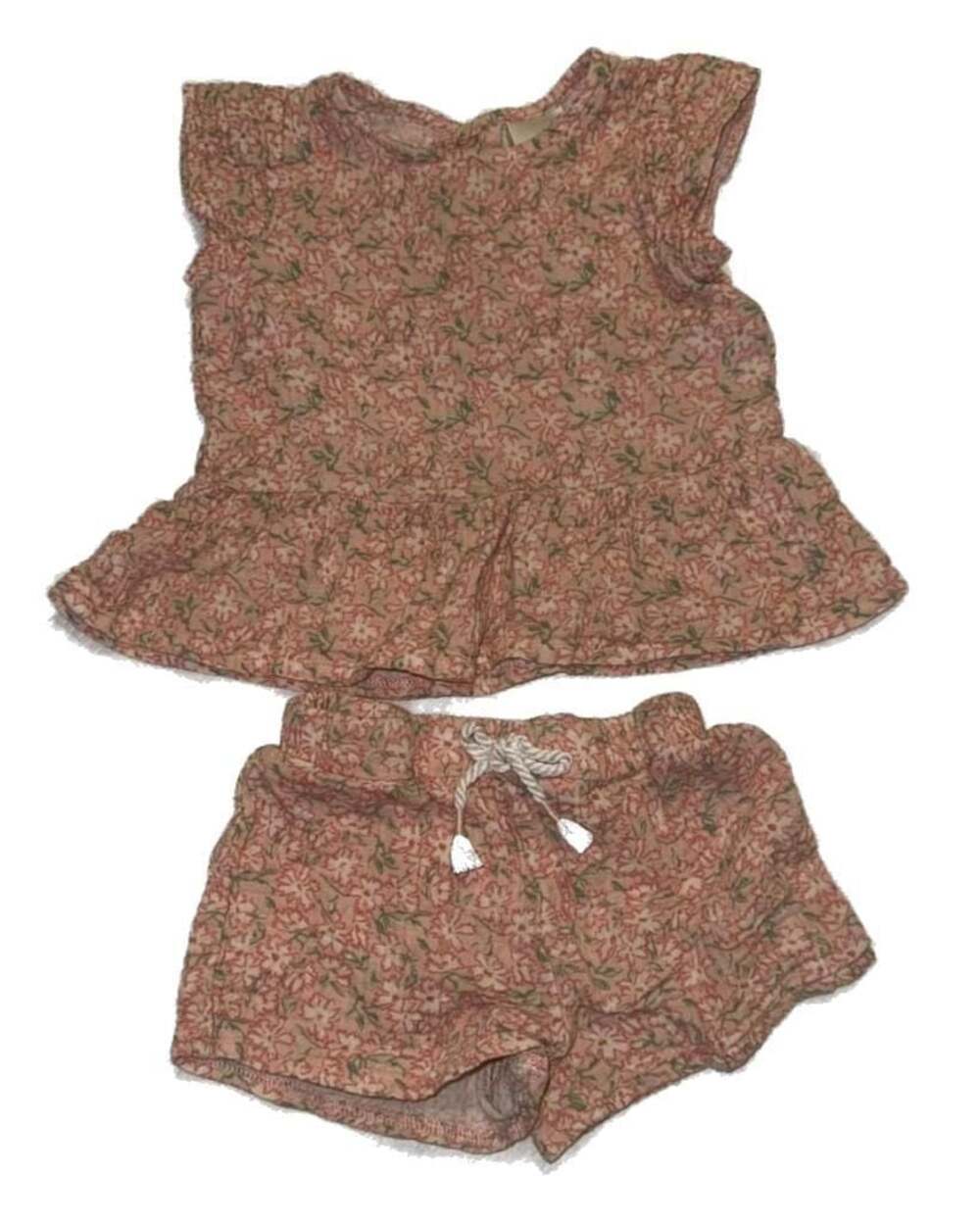 Member's Mark Toddler Girls 2-Piece Floral Crinkle Cotton Playwear Set, 2T